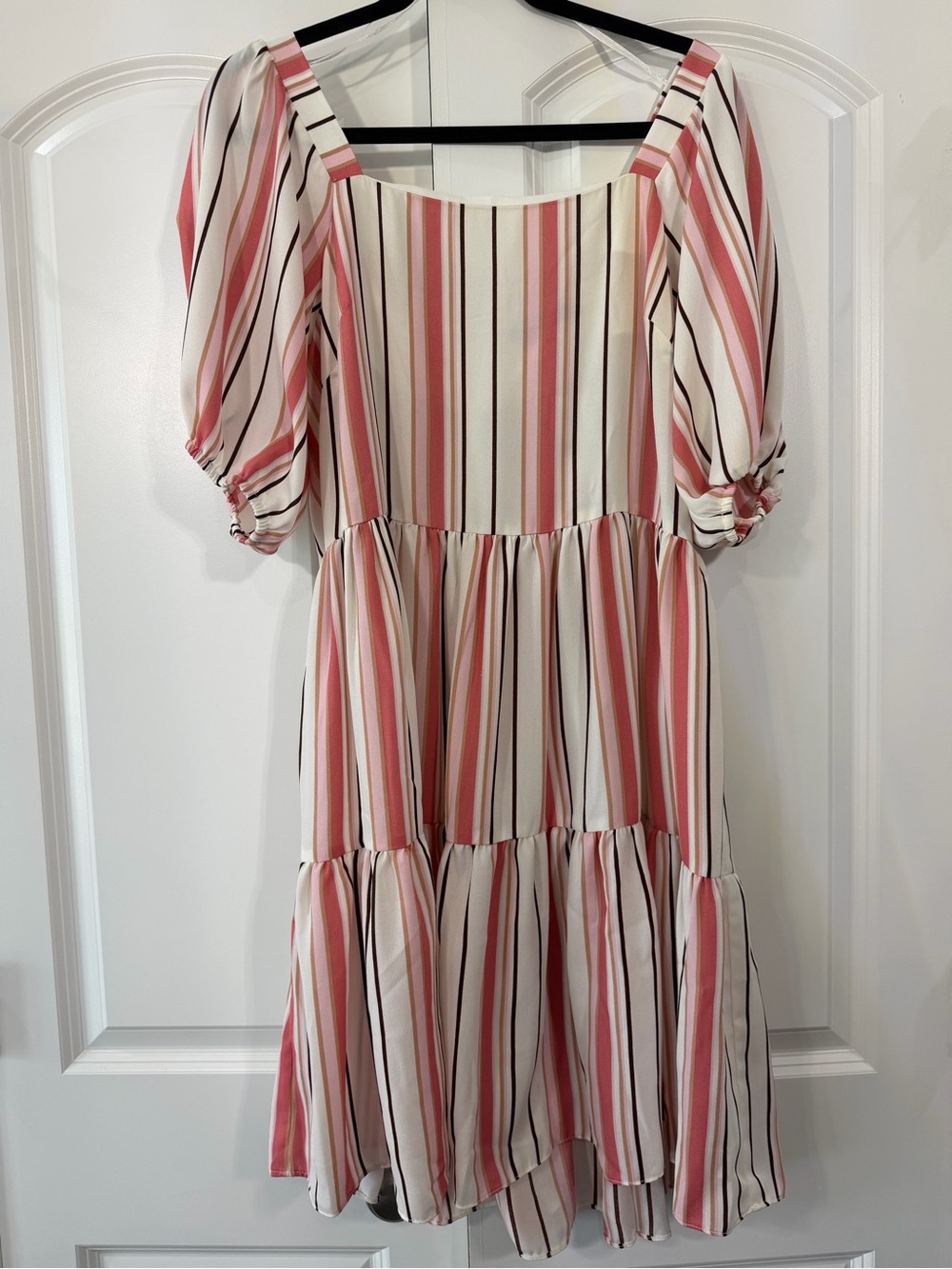 Danny & Nicole Pink and Cream Striped Tiered Midi Dress
